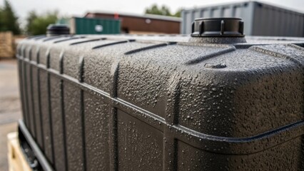 A closeup view of a textured surface on a modular waste tank emphasizing the rugged design and anticorrosive coating that ensures durability and longevity.