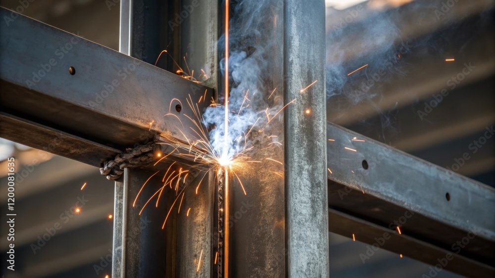 Poster a closeup view zeroes in on the connection point between two steel piles showcasing the welding proc