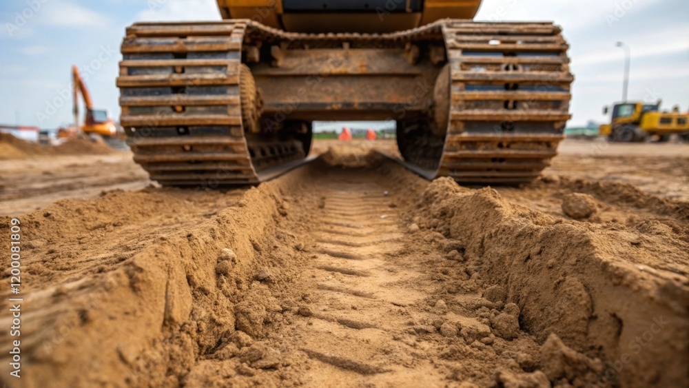 Aufkleber a detailed shot of soil texture under the heavy tread of a tracked machine showcasing the displaceme