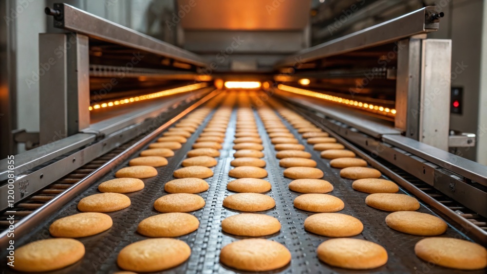 Poster a detailed view of a conveyor belt system inside an industrial oven showing the alignment and tensio