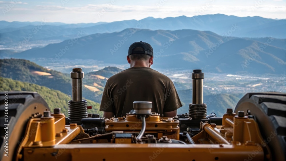 Poster a mechanic tightening a connection on heavy machinery the intricate details of the equipment reveale