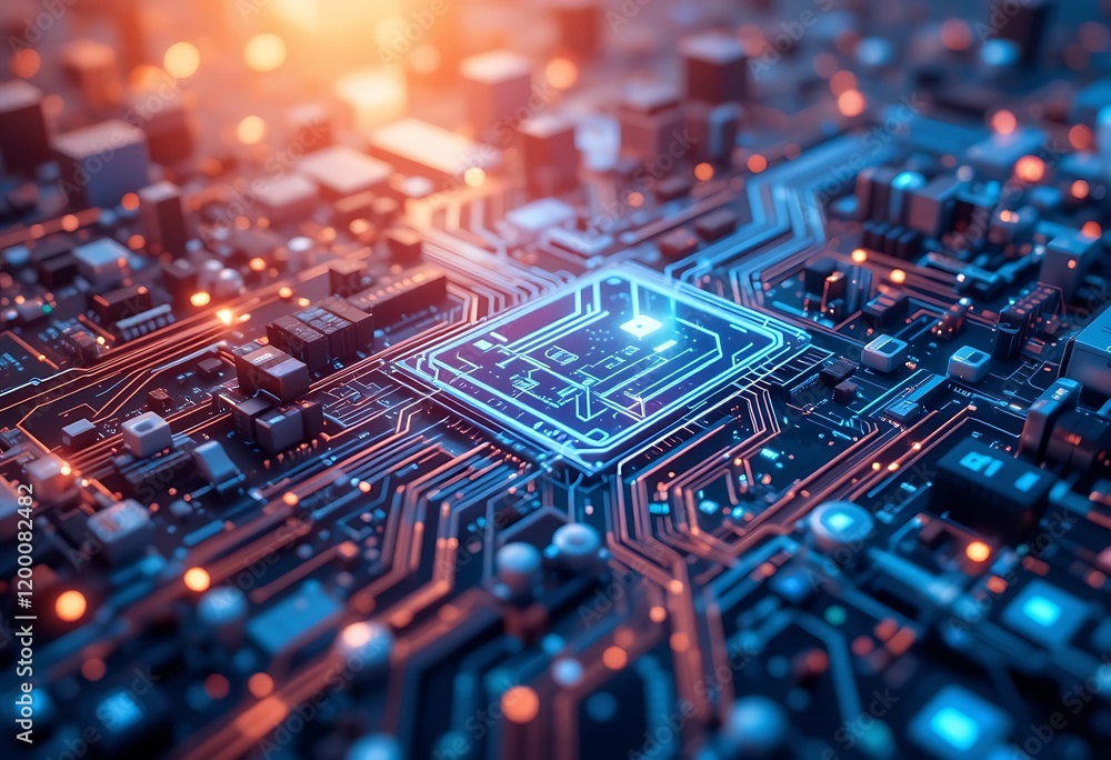 Poster illuminated circuit board central processing unit detail