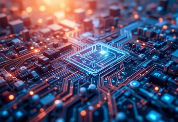 Fototapeta premium Illuminated Circuit Board Central Processing Unit Detail