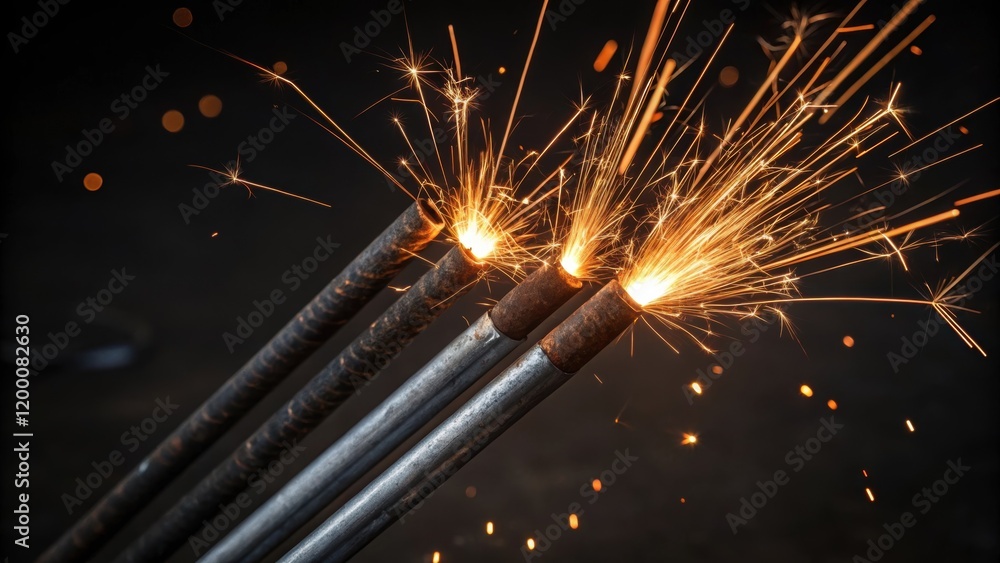 Aufkleber A medium closeup highlighting a of welding rods with a mesmerizing display of sparks igniting at their tips emphasizing the craftsmanship involved.