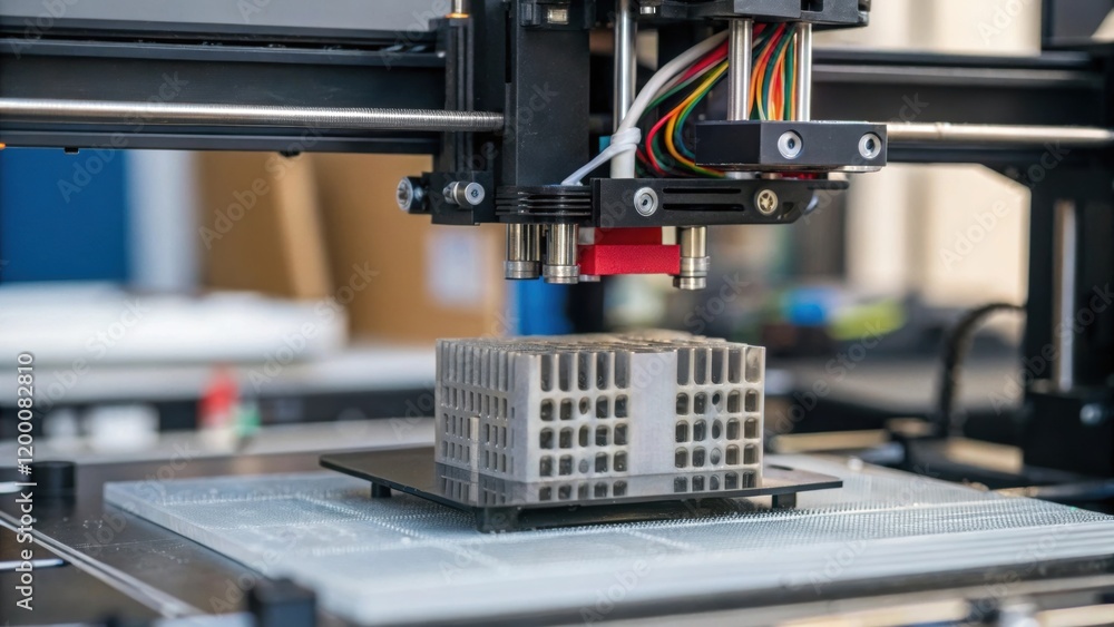 Poster A medium closeup of a 3D printer creating components for the terminal showcasing innovative construction ods that streamline the building process.