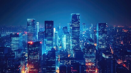 Obraz premium Spectacular nighttime skyline of a big modern city at night . Dubai, UAE. Aerial view on highways and skyscrapers.