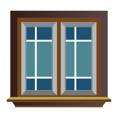 Stylized double window illustration with wooden frame and glass panels for design projects