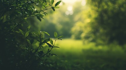 Sunlight filters through lush green leaves.