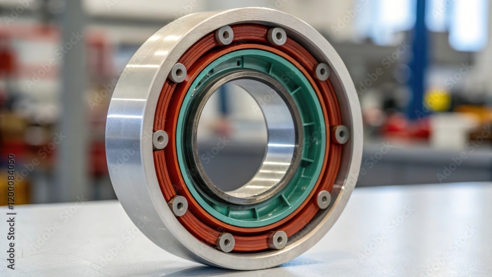 Aufkleber A medium closeup of a multilayered seal with transparent and colored components presenting a crosssection view that exhibits the engineering complexity behind its design.