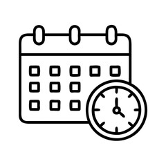 calendar deadline with clock icon, calendar deadline with clock line art - simple line art of calendar deadline with clock, perfect for calendar deadline with clock logos and icons and themed design 