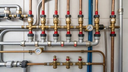A medium closeup of an extensive network of refrigerant lines and valves illustrating the complexity of the plumbing with various fittings and connections.