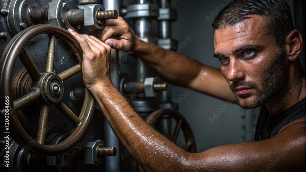 Leinwandbilder a medium closeup of an operators hands adjusting intricate valves on a large metal machine sweat on 