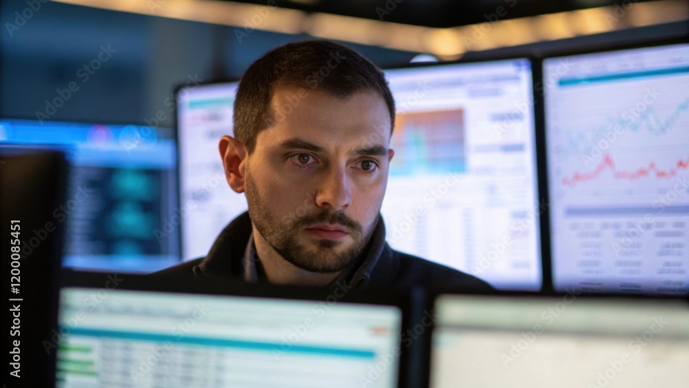 Aufkleber A medium closeup of a technicians face illuminated by the glow of multiple monitors showing a mixture of concentration and dedication as they analyze weight measurements.