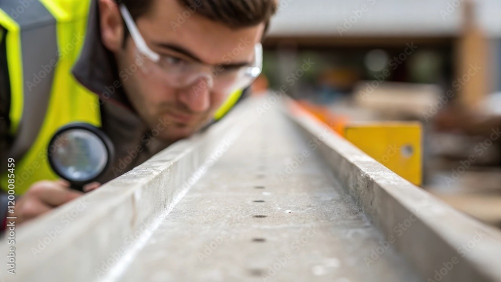 Aufkleber a medium closeup of a technician inspecting the surface of a cured prestressed concrete beam with a 