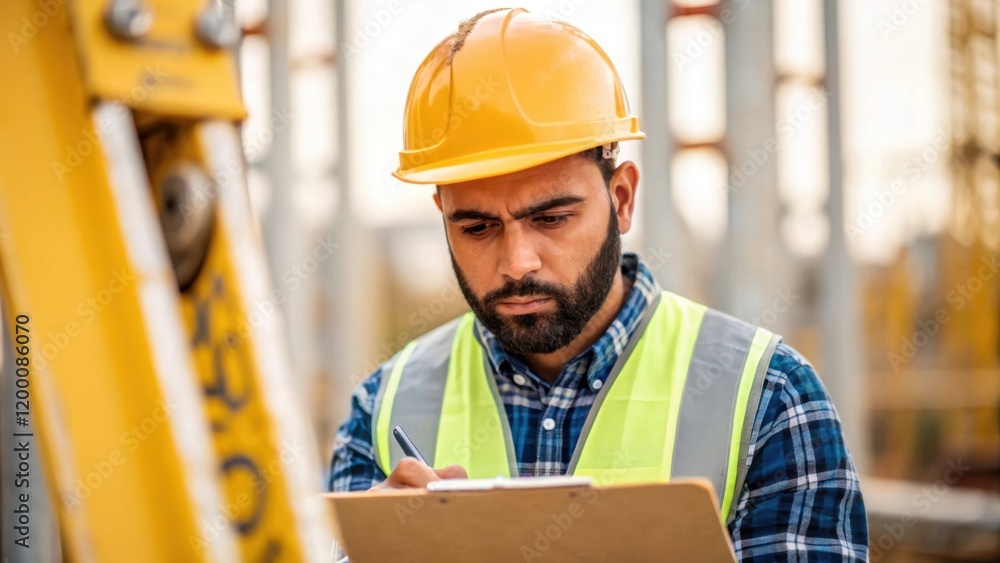 Poster A medium closeup of a worker inspecting the alignment and positioning of the piles his focused expression revealed as he carefully checks the measurements against a clipboard.
