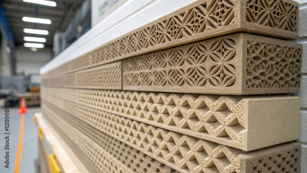 Poster A medium closeup of intricate layering in a 3Dprinted wall highlighting the textured surface and various patterns created by the additive manufacturing process.