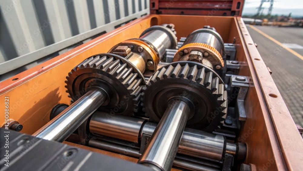 Aufkleber A medium closeup of hydraulic machinery in motion with pistons extending and retracting demonstrating the powerful mechanics behind container unloading.