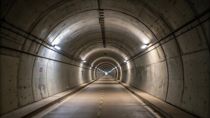 A medium closeup of the tunnel walls smooth and freshly lined with visible construction marks and...