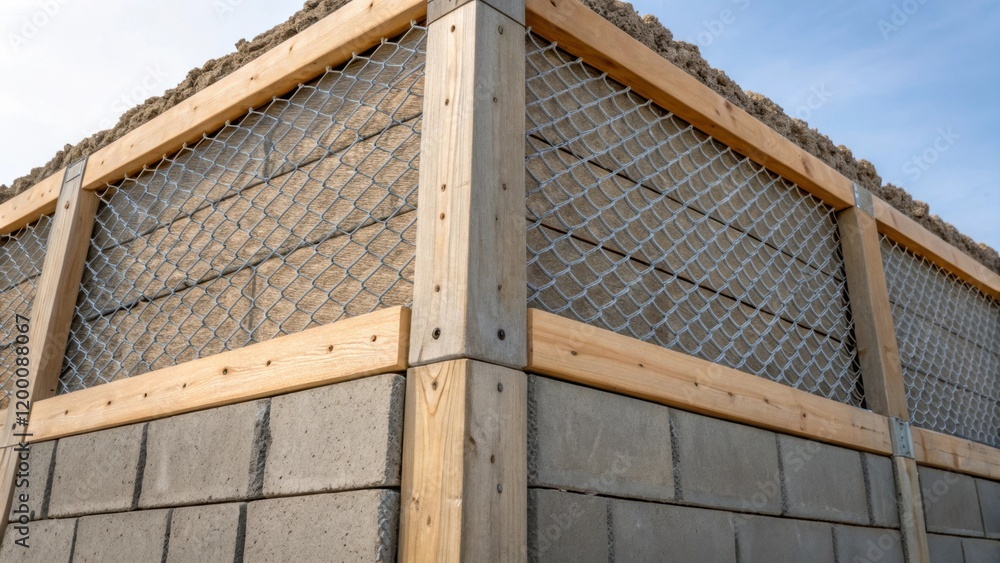 Aufkleber A medium closeup shows the intersection of two reinforced walls focusing on the overlapping mesh and the seamless integration of different materials for added strength.