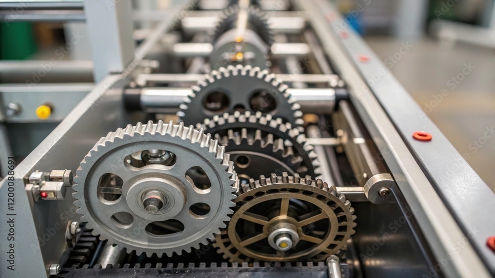 Aufkleber An intricate view of gears and mechanical components inside a sorting machine revealing the complexity of the automated system.