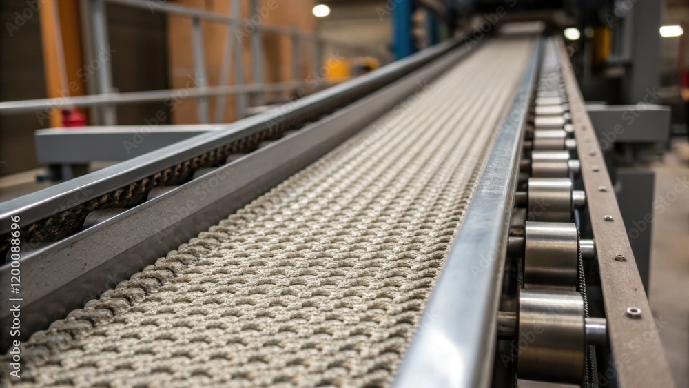 Poster An intricate closeup of the conveyor belt that feeds materials into the shredder featuring a textured surface and slight movement as it transports bulky items towards the crushing
