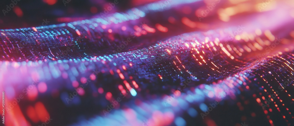 Poster glowing holographic grid with vibrant lines creating a mesmerizing digital landscape