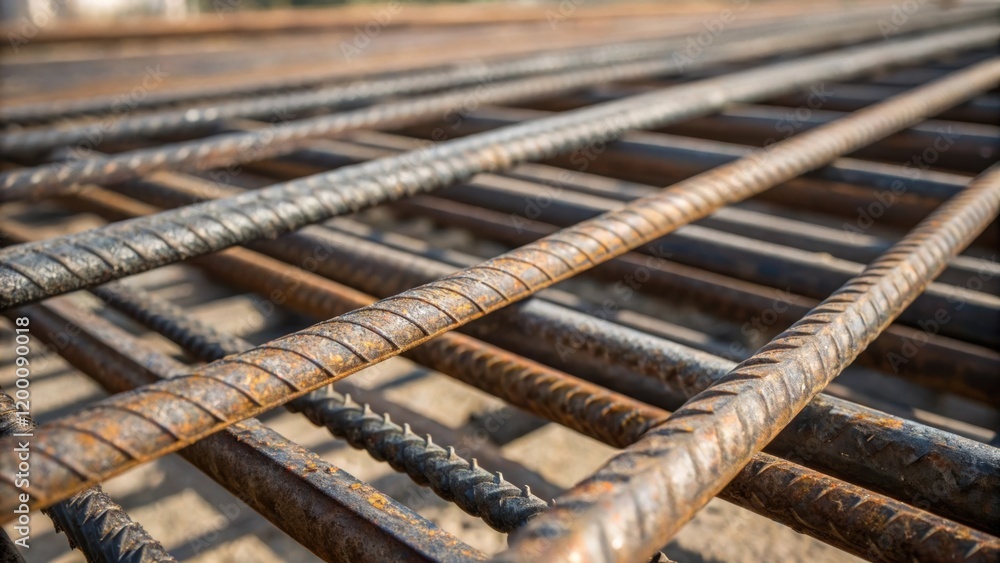 Aufkleber A zoomedin view of the strands of steel tendons before they are tensioned revealing the rough texture and intricate patterns as they lay in parallel beneath the form ready for