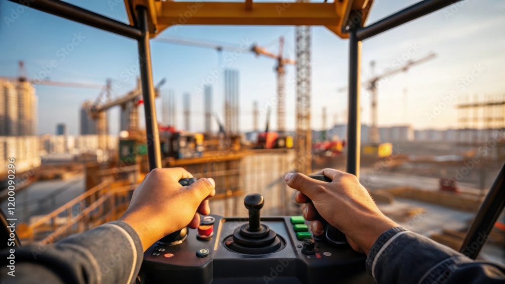 Aufkleber Closeup of a crane operators hands skillfully maneuvering controls directing the heavy load with absolute precision above the ongoing construction site.