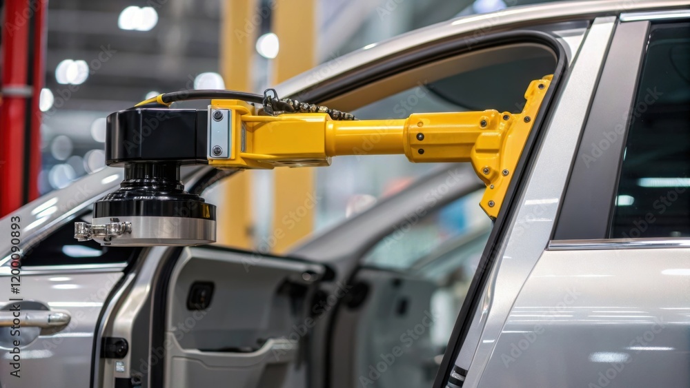 Fototapete closeup of a robotic gripper securely holding a heavy car door demonstrating the strength and versat