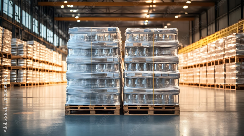 Poster a neatly stacked pallet filled with fragile glassware, each item wrapped in extra padding, in a well