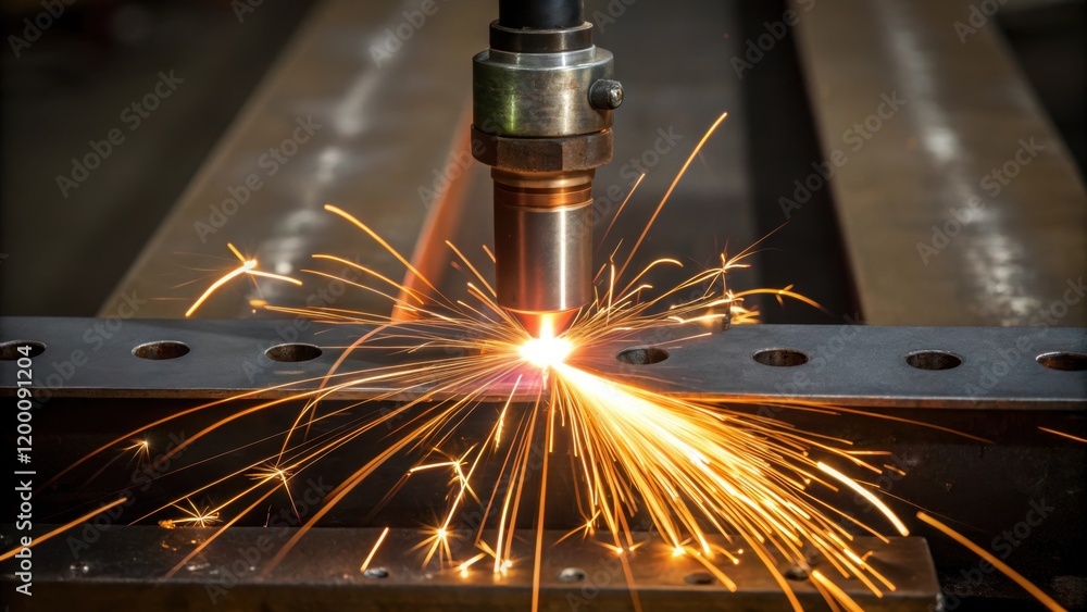 Aufkleber Closeup of a welding torch in action fusing two metal parts of a module together capturing the intense heat and sparks flying showcasing the craftsmanship involved.