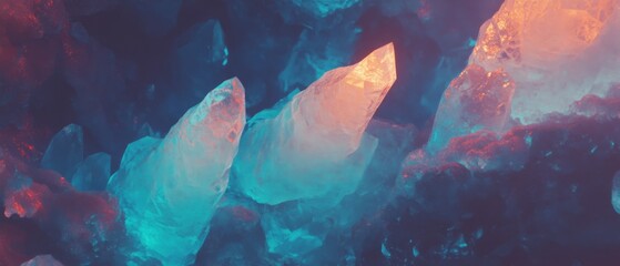 Frozen ice formations showcasing intricate crystalline patterns and vibrant colors in natural light