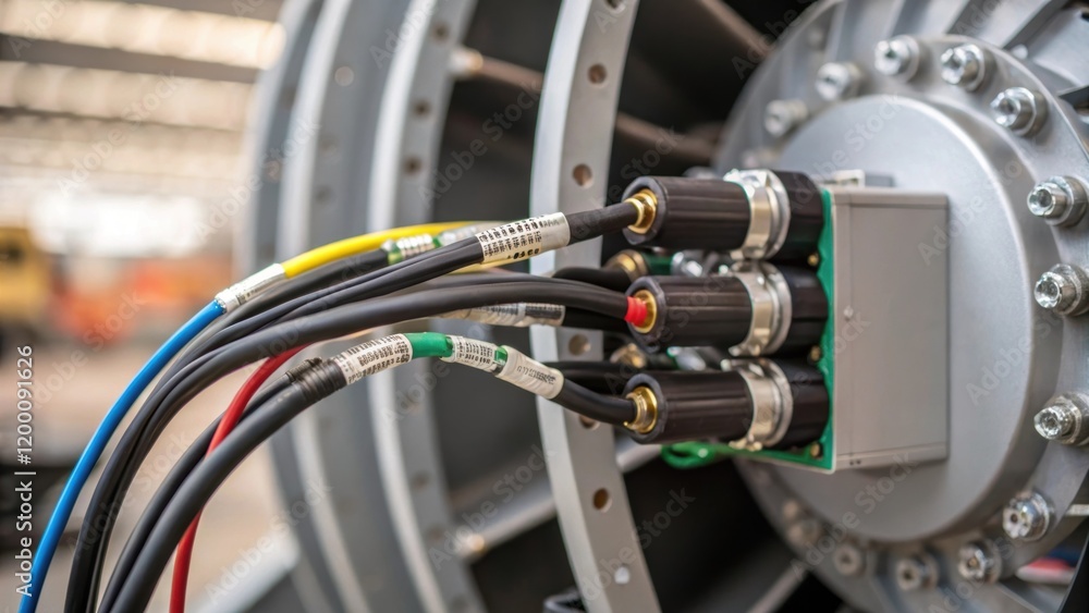 Aufkleber closeup of electrical wiring as it connects to the turbines base illustrating the intricate details 