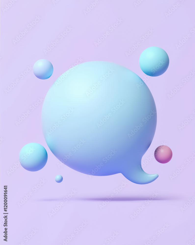 Poster pastel speech bubble 3d render with floating spheres