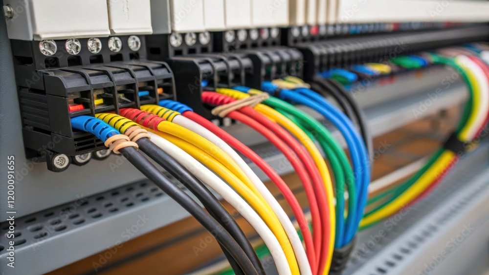Aufkleber CloseUp of Electrical Wiring A detailed view of colorcoded cables being connected highlighting the complexity of the cranes electrical system and the precision required.