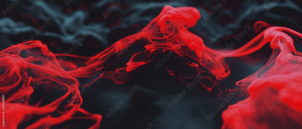 Poster swirling red ink creates captivating flowing patterns on a dark background