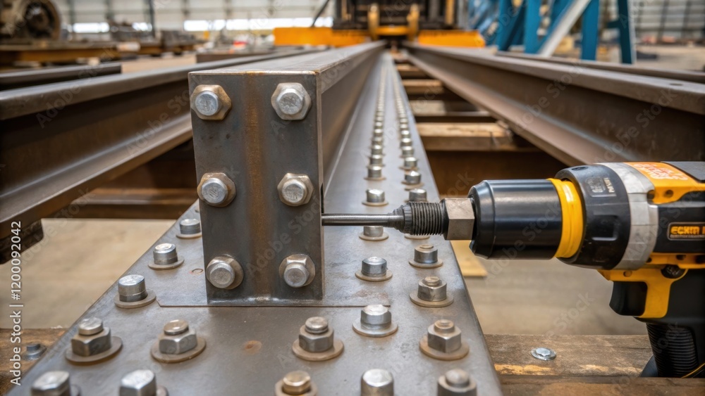 Poster closeup of structural bolts being tightened with a power wrench highlighting the strong connection b