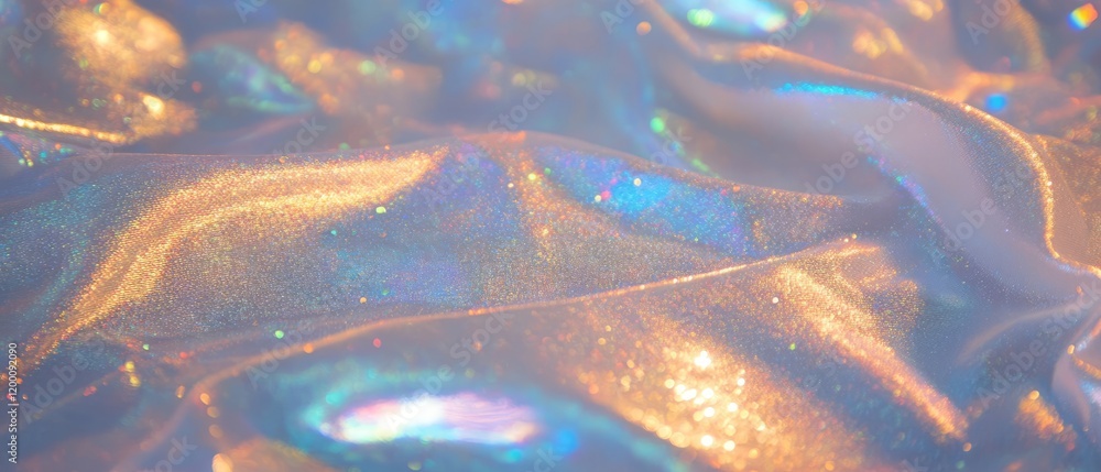 Poster iridescent pearl powder scattered on soft silk fabric creating a shimmering effect