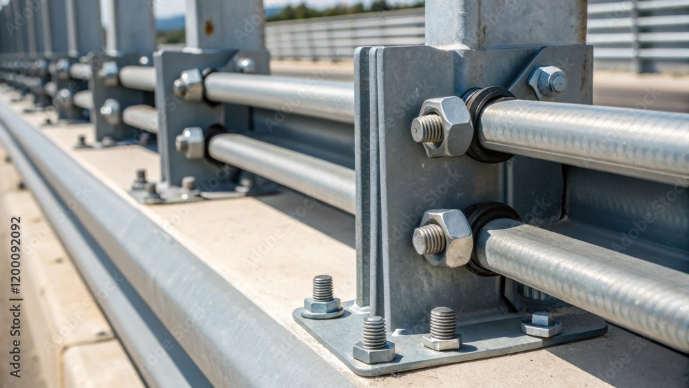 Leinwandbilder Closeup of the connection points between two segments of a noise barrier showcasing the bolts and supporting structures that ensure stability.