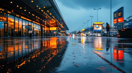 Obraz premium Rainy Night Cityscape Reflections