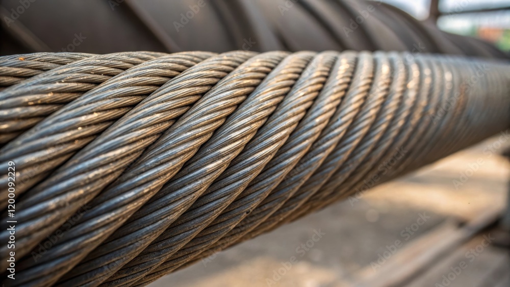 Aufkleber closeup of the textured surface of a steel cable displaying the distinct spiral pattern and its robu