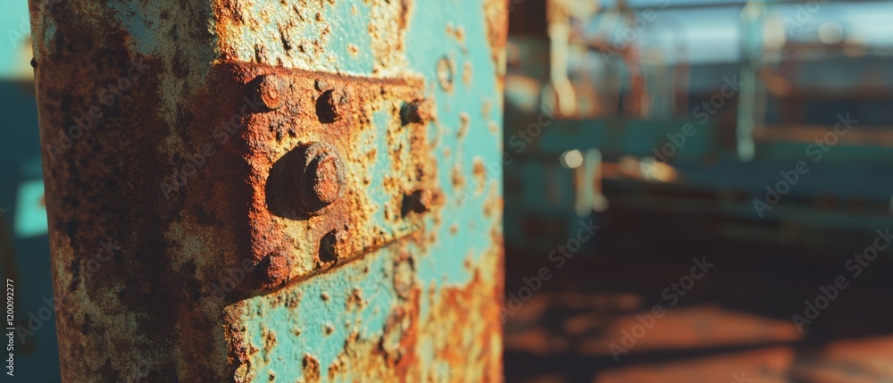 Poster rusty iron surface with intricate texture revealing weathered layers and colors in urban setting