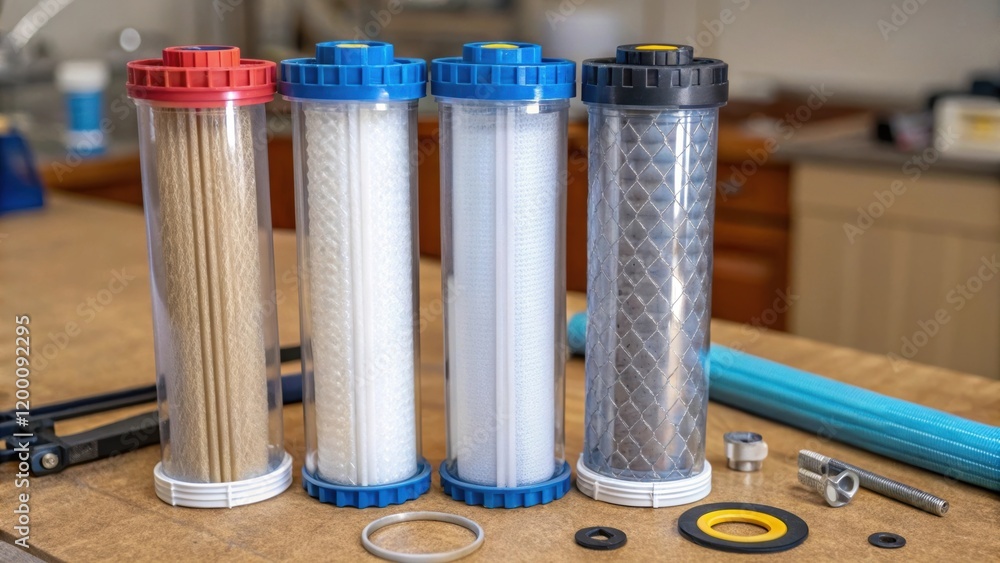 Aufkleber closeup of water filtration cartridges highlighting the layers of specialized materials within trans