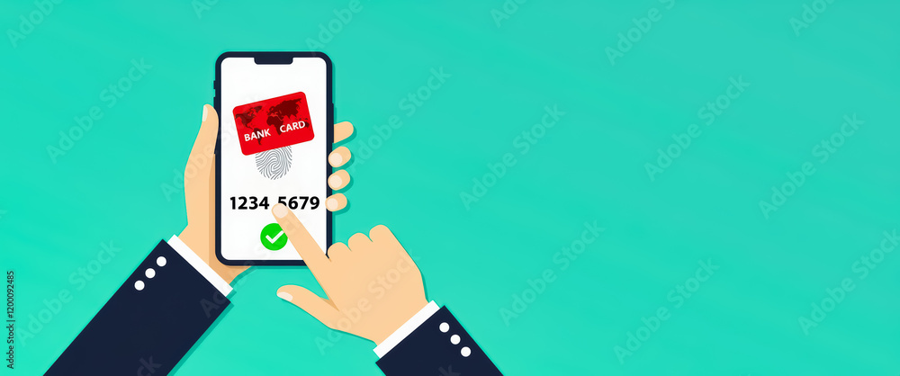 Poster hand using fingerprint authentication for secure mobile bank card payment