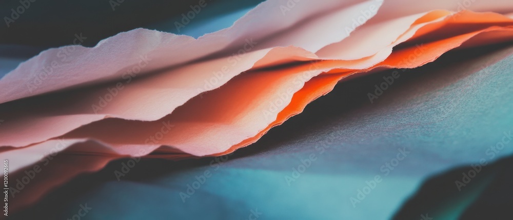 Poster layered paper creates a striking composition with varied colors and textures under soft lighting