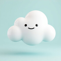 cheerful 3d-rendered smiling white cloud on a light-blue background