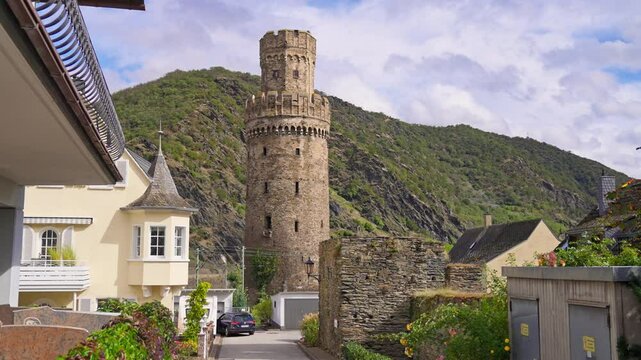 Ochsenturm or Bull Tower in the historic city of Oberwesel on the banks of the Rhine River, Upper Middle Rhine, Germany