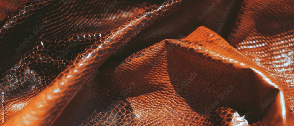 Poster detailed close-up of embossed leather showcasing rich textures and patterns in a vibrant hue