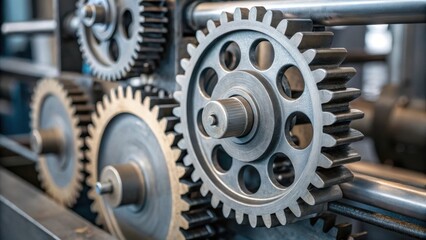 Intimate photograph of gears and cogs within an automated system highlighting mechanical intricacy and the harmonious operation of machinery.