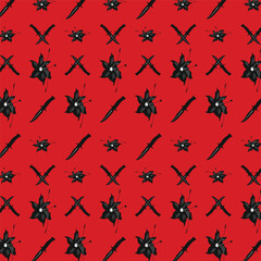 Aesthetic art floral and dagger pattern red background, suitable for fabric print